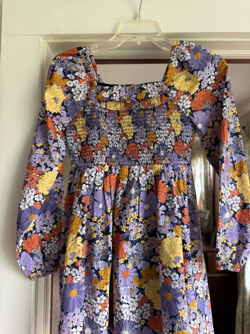 Jcrew Crewcuts Smocked Floral Midi Dress in Lavender, Mustard & Orange size 12